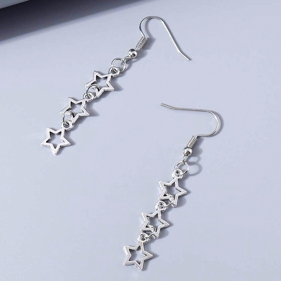 2/$20! Silver Triple Star Dangle Earrings - Picture 2 of 6